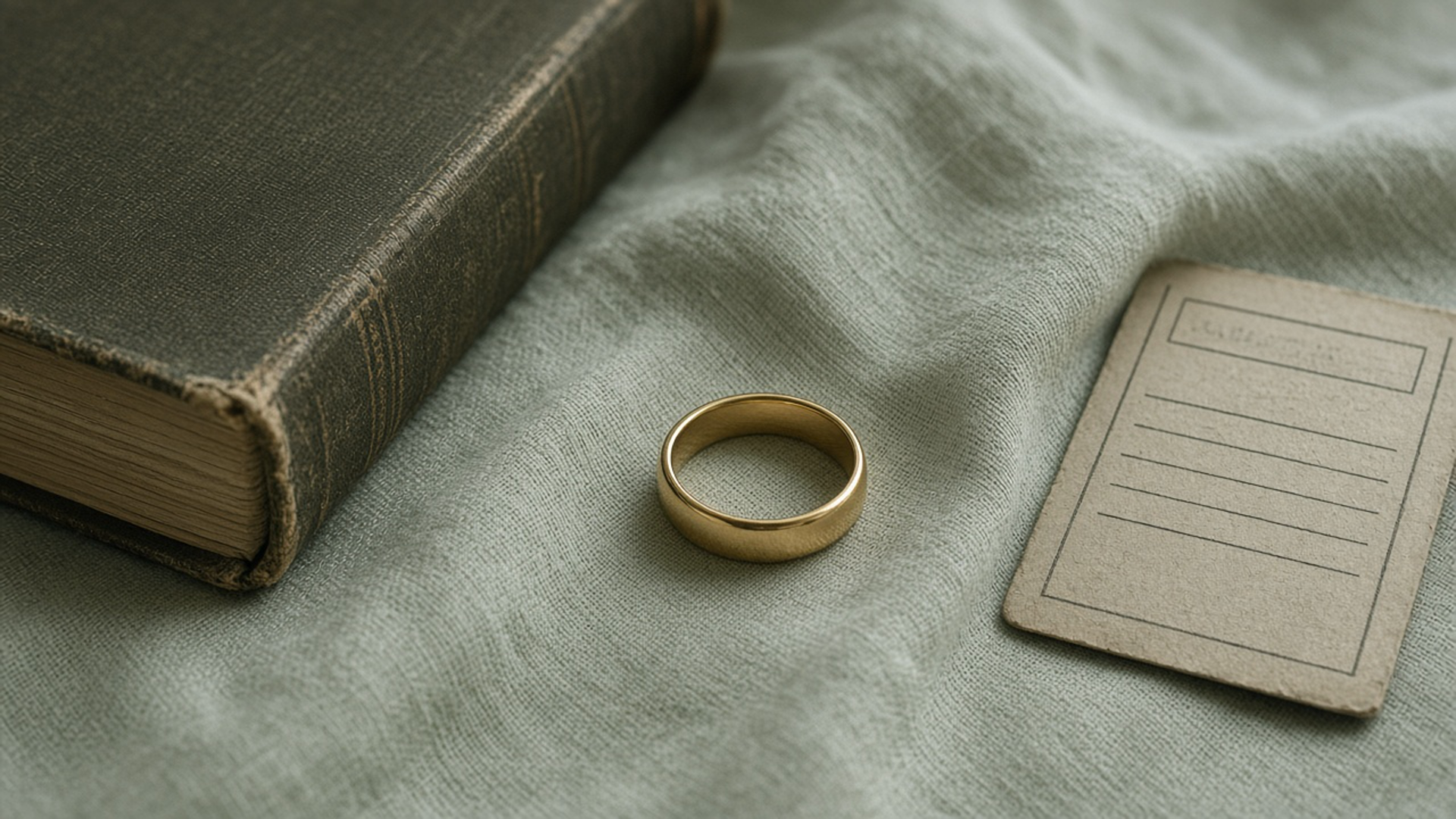 A gold smart ring and a ladybug on dark rock, with gray sky above