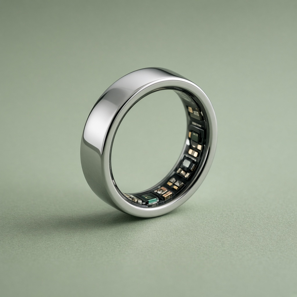 Silver Oura Ring 5, sensors visible inside the band